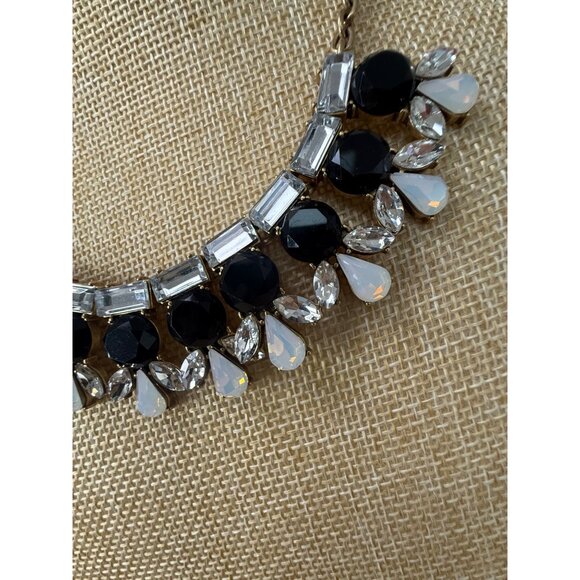 J. Crew Statement Necklace Gold Chain With Black & Clear Stones Teardrop - Picture 3 of 9